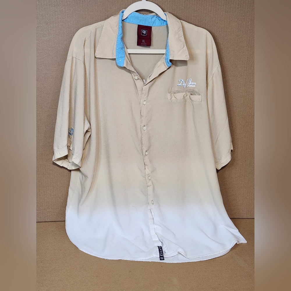 Def Jam Vintage Casual Beige and White Button Down Shirt